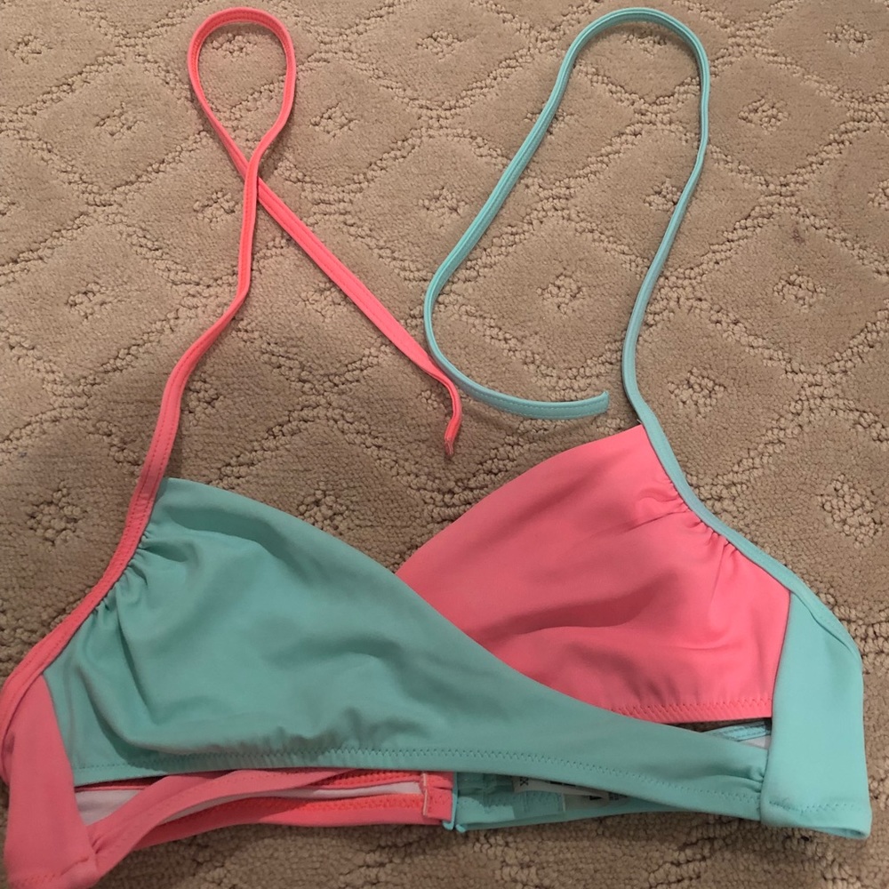 PINK blue and pink cross over bikini top